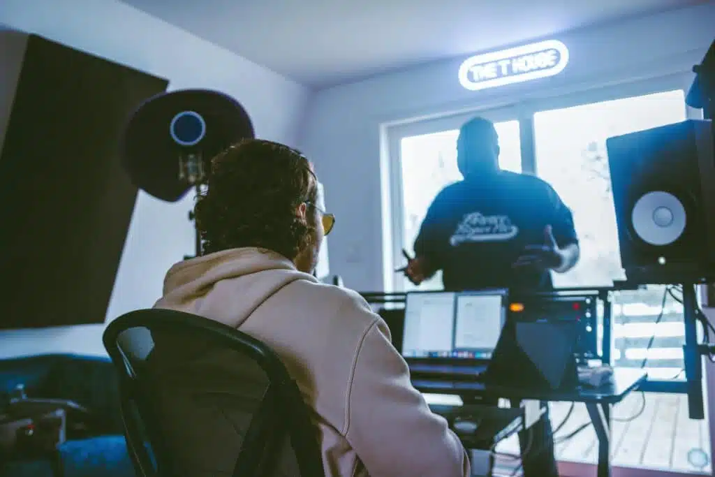 Producer and friend recording at home studio Pexels Shazardr 11568007